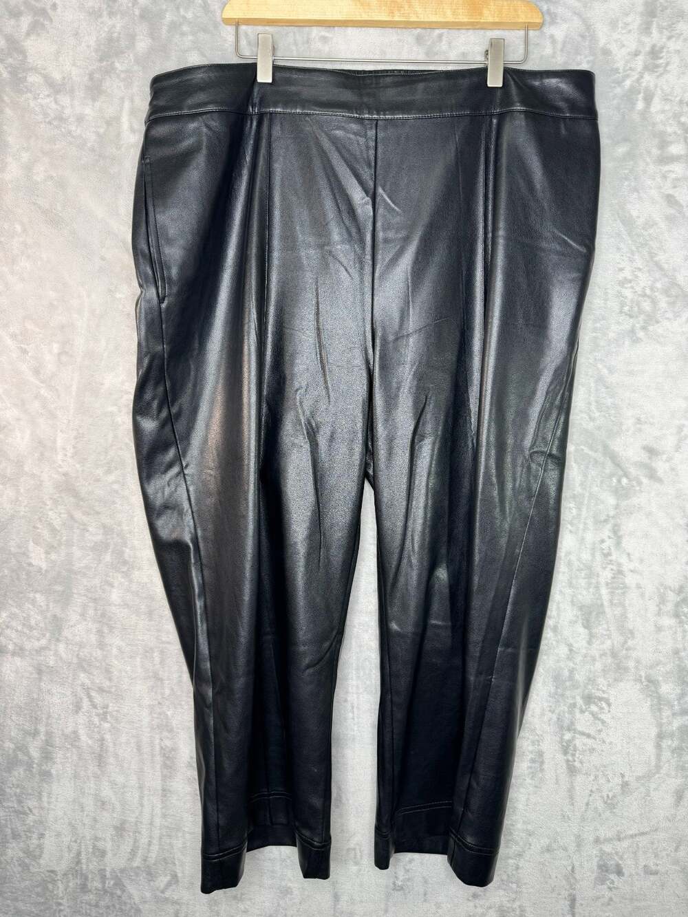 Soft Surroundings Pants Womens 1X Black Faux Leather Pull On Wide Leg Crop